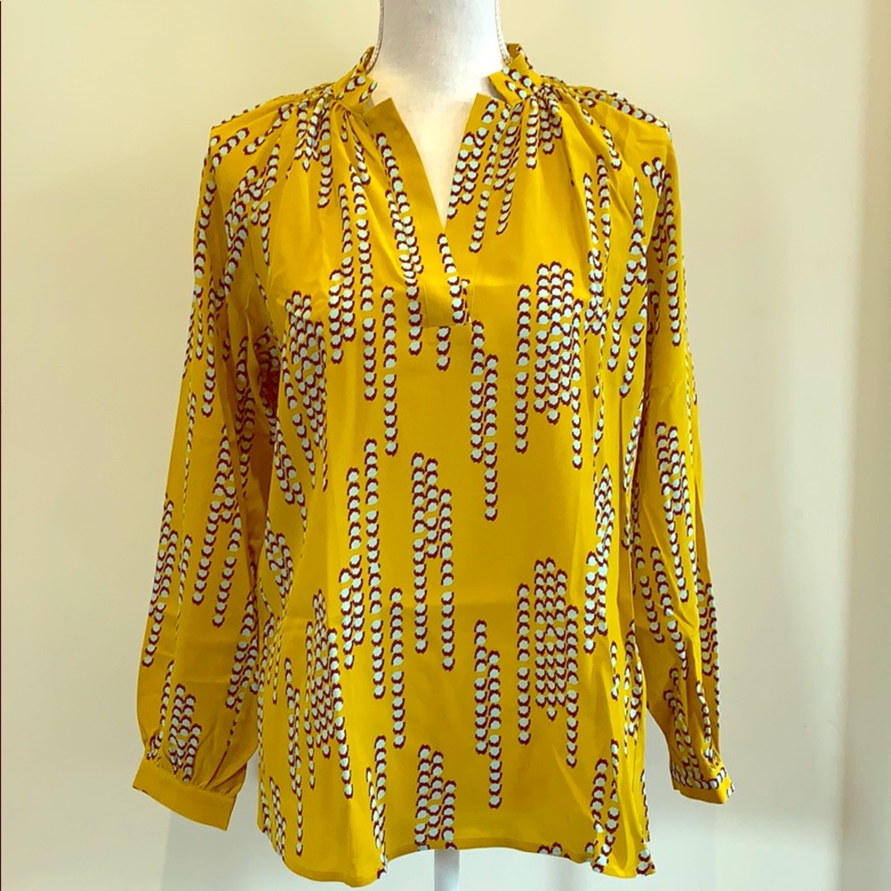 NWT Tucker Silk Long Sleeve Polo Blouse,